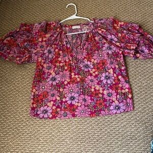 Ramy Brook New York Ruffle Pink floral Blouse . Medium . Excellent condition